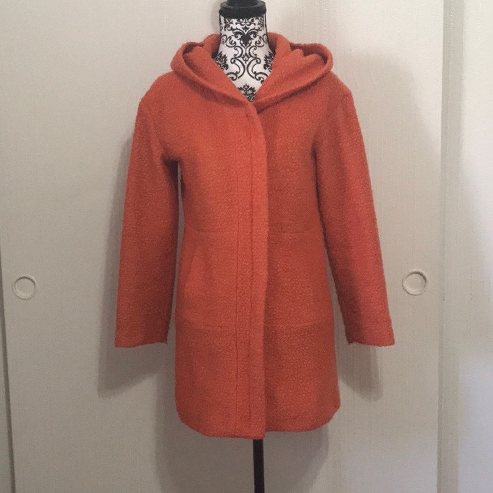 Plush wool blend pea coat style hooded coat